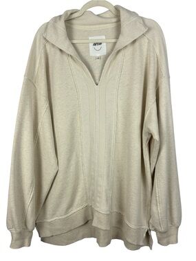Aerie Cotton Blend Oversized Cream Fleece Medium Sweatshirt Pullover